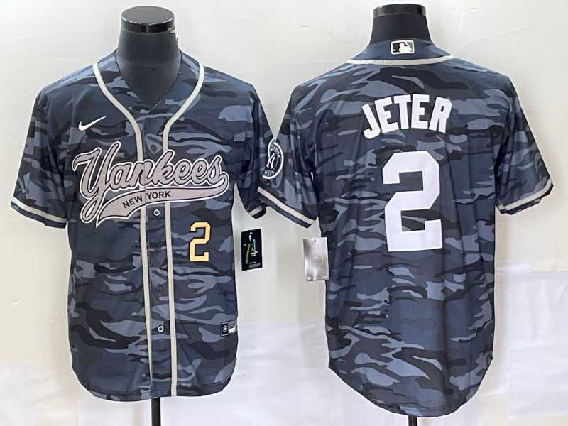Men's New York Yankees #2 Derek Jeter Number Grey Camo Cool Base With Patch Stitched Baseball Jersey,We sell and wholesale Men's New York Yankees #2 Derek Jeter Number Grey Camo Cool Base With Patch Stitched Baseball Jersey on line form chian!